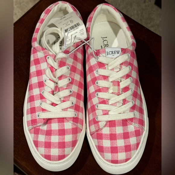 J. Crew Factory Pink Gingham Plaid Sneakers 7 NWT - Picture 1 of 6